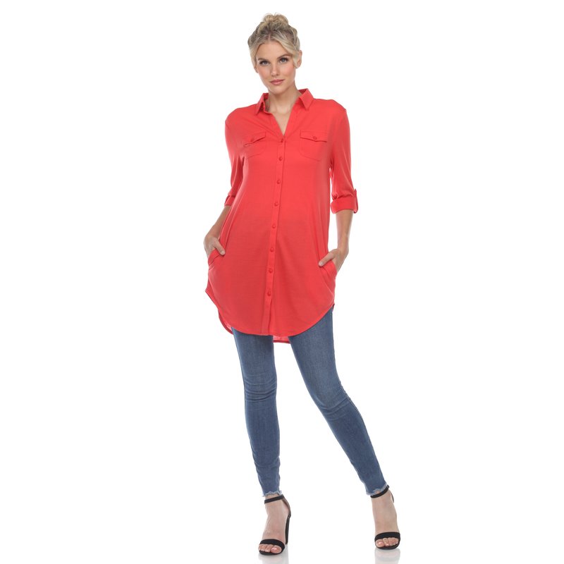 Shop White Mark Stretchy Button-down Tunic In Red