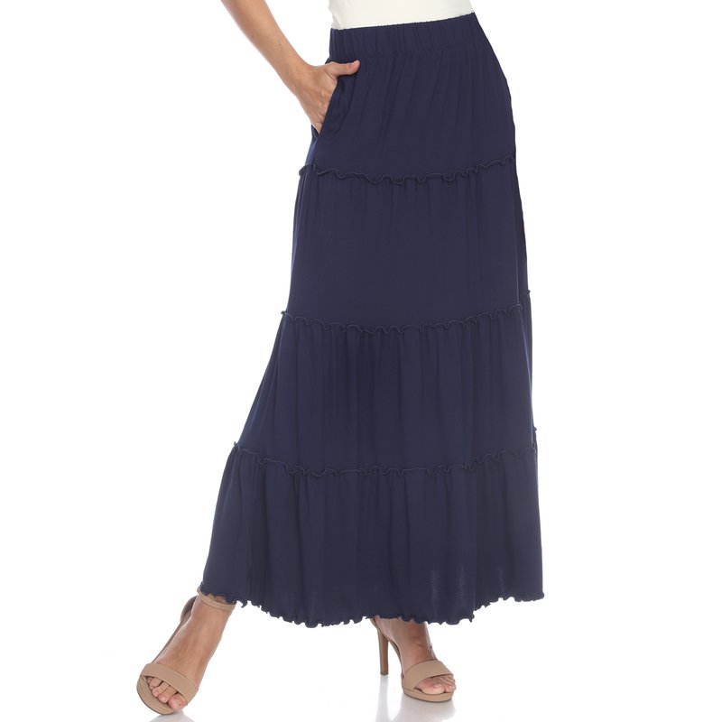 White Mark Tiered Maxi Skirt In Navy