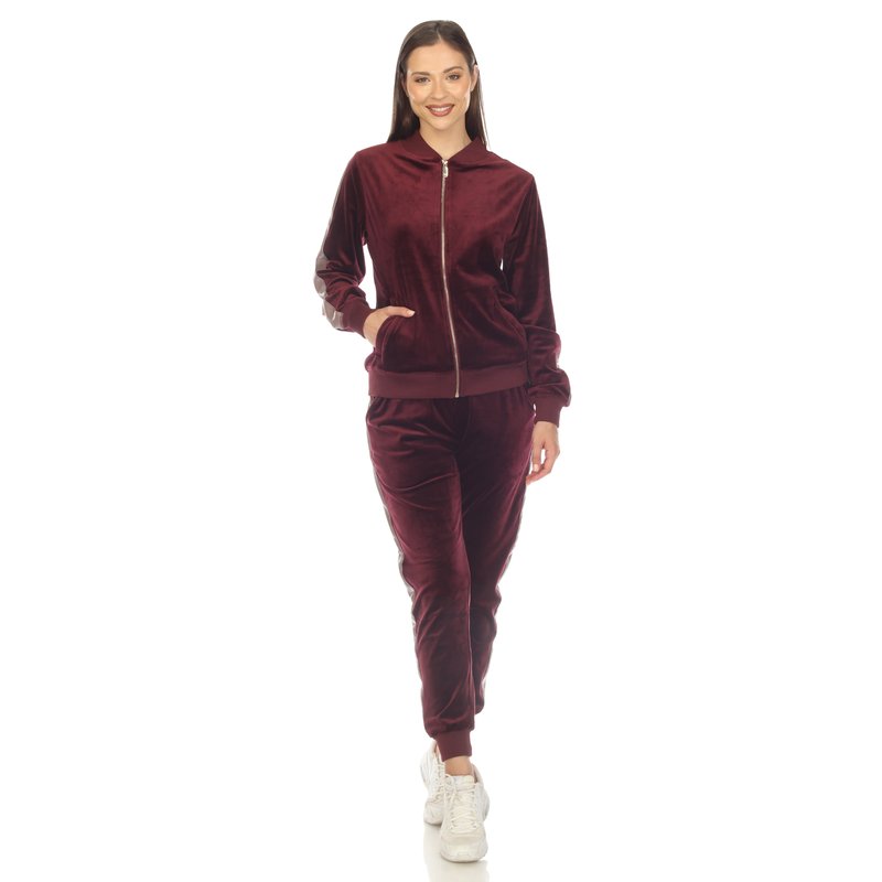 White Mark Women's 2-piece Velour With Faux Leather Stripe Tracksuit In Red