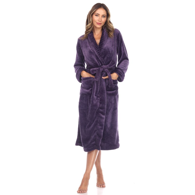 White Mark Women's Cozy Lounge Robe In Purple