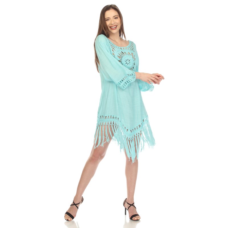 Shop White Mark Women's Crocheted Fringed Trim Dress Cover Up In Green