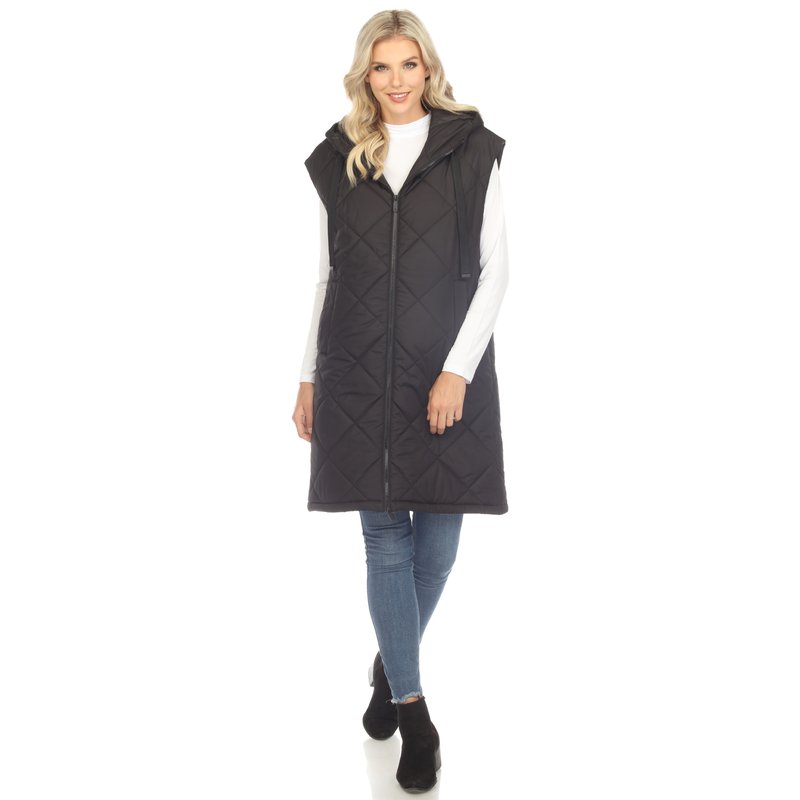 Shop White Mark Women's Diamond Quilted Hooded Puffer Vest In Black