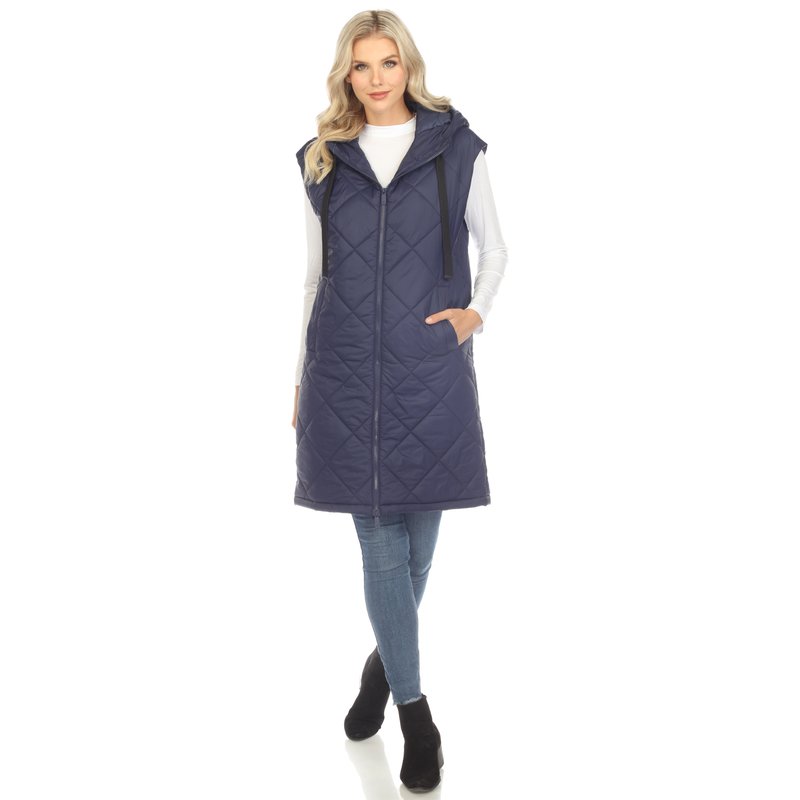 Shop White Mark Women's Diamond Quilted Hooded Puffer Vest In Blue