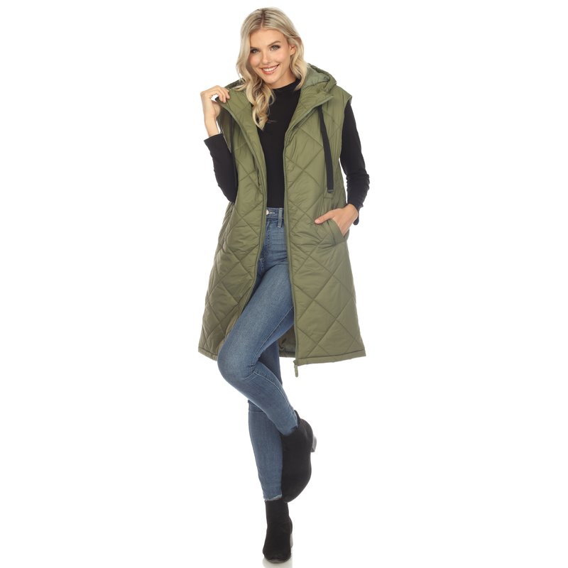 Shop White Mark Women's Diamond Quilted Hooded Puffer Vest In Green