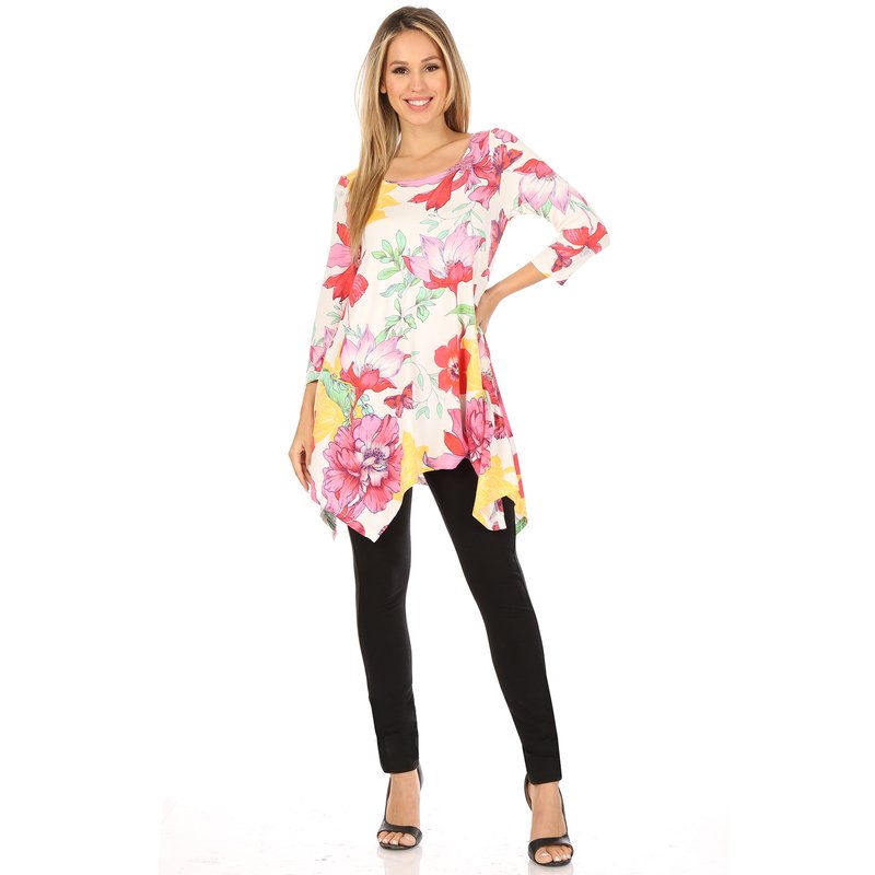 White Mark Women's Floral Scoop Neck Tunic Top With Pockets