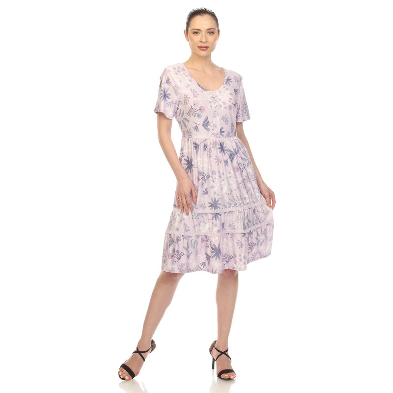 White Mark Women's Floral Short Sleeve Knee Length Dress In Purple