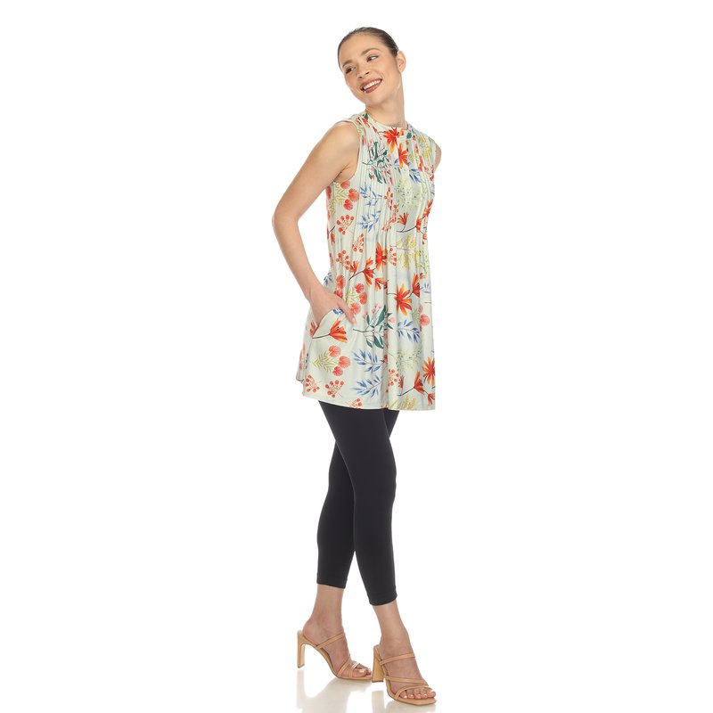 Shop White Mark Women's Floral Sleeveless Tunic Top In Green