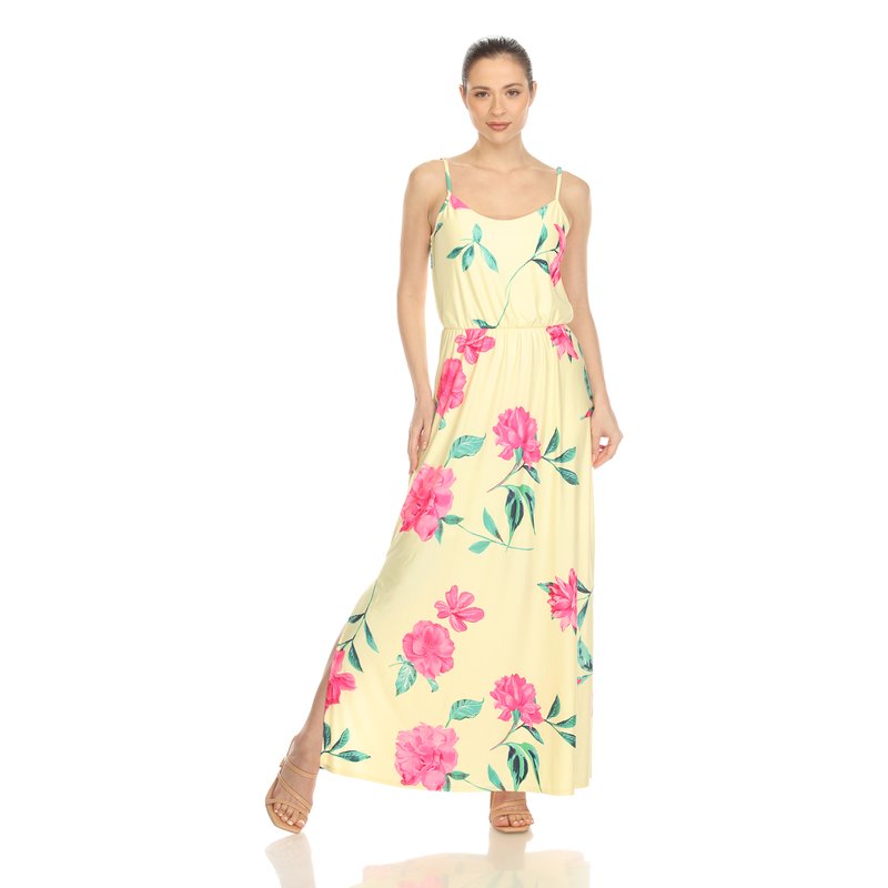 White Mark Women's Floral Strap Maxi Dress In Yellow