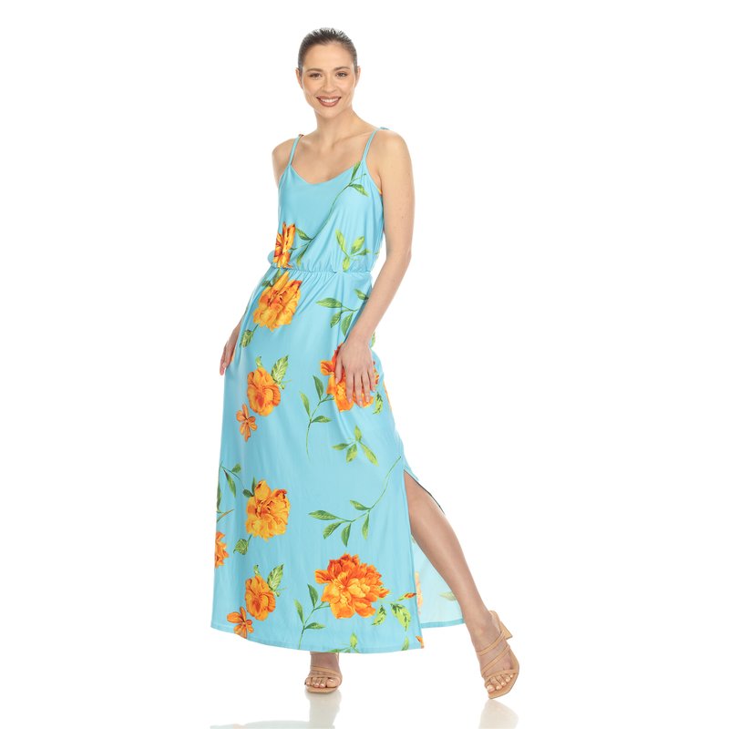 White Mark Women's Floral Strap Maxi Dress In Blue