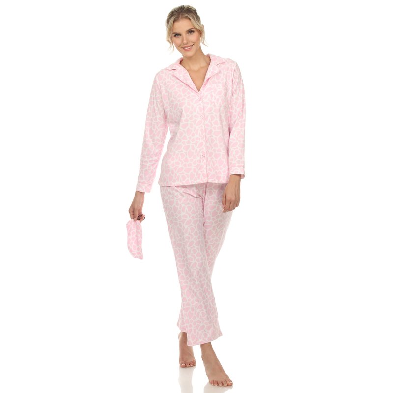 White Mark Women's Giraffe Print Three Piece Pajama Set In Pink