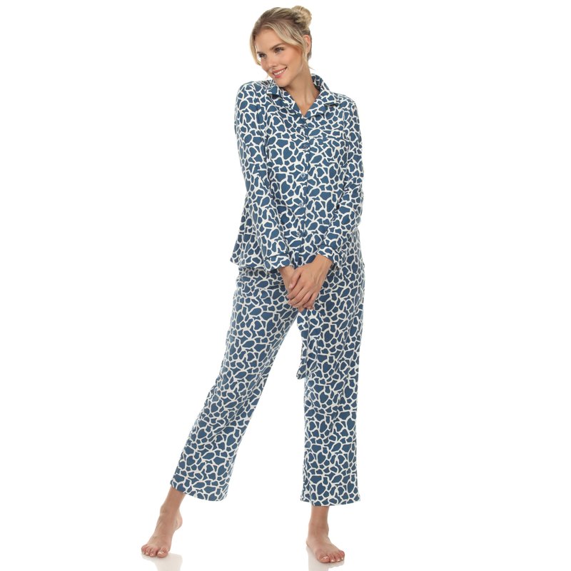 Shop White Mark Women's Giraffe Print Three Piece Pajama Set In Blue