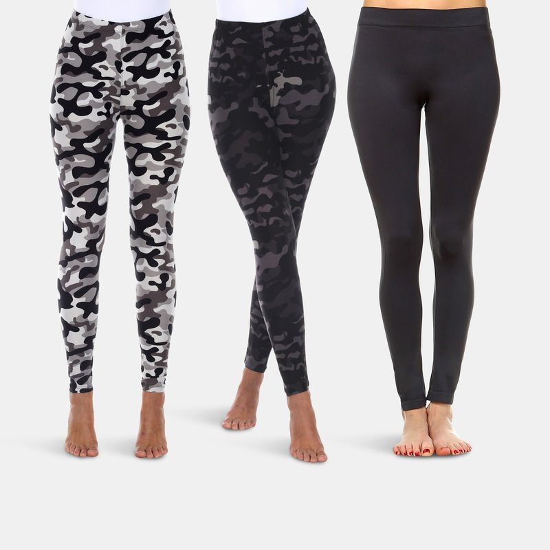 White Mark Women's Leggings Pack In Grey Army, Black Army, Charcoal