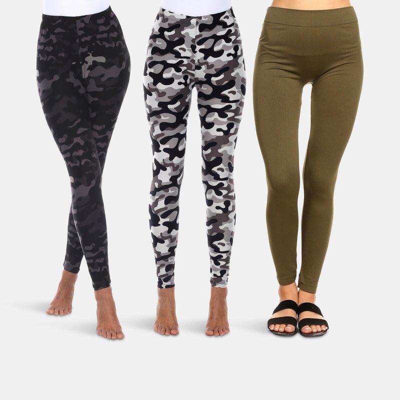 White Mark Women's Leggings Pack In Black Army, Grey Army, Olive