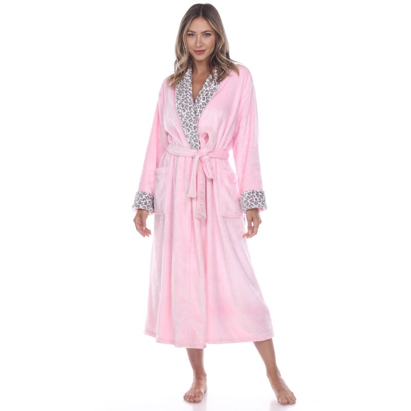Shop White Mark Women's Leopard Print Cozy Lounge Robe In Pink