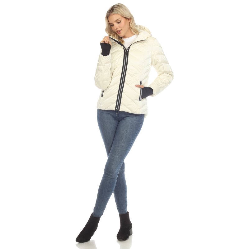 Shop White Mark Women's Midweight Quilted Contrast With Thumbholes Hooded Jacket In White