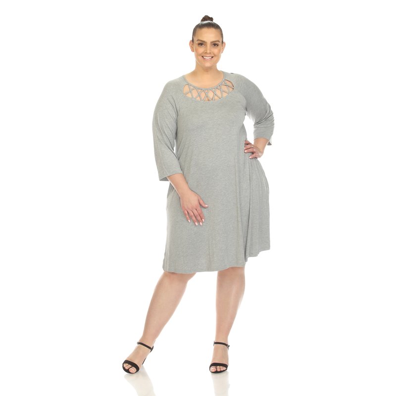 Shop White Mark Women's Plus Size Criss Cross Neckline Swing Midi Dress In Grey