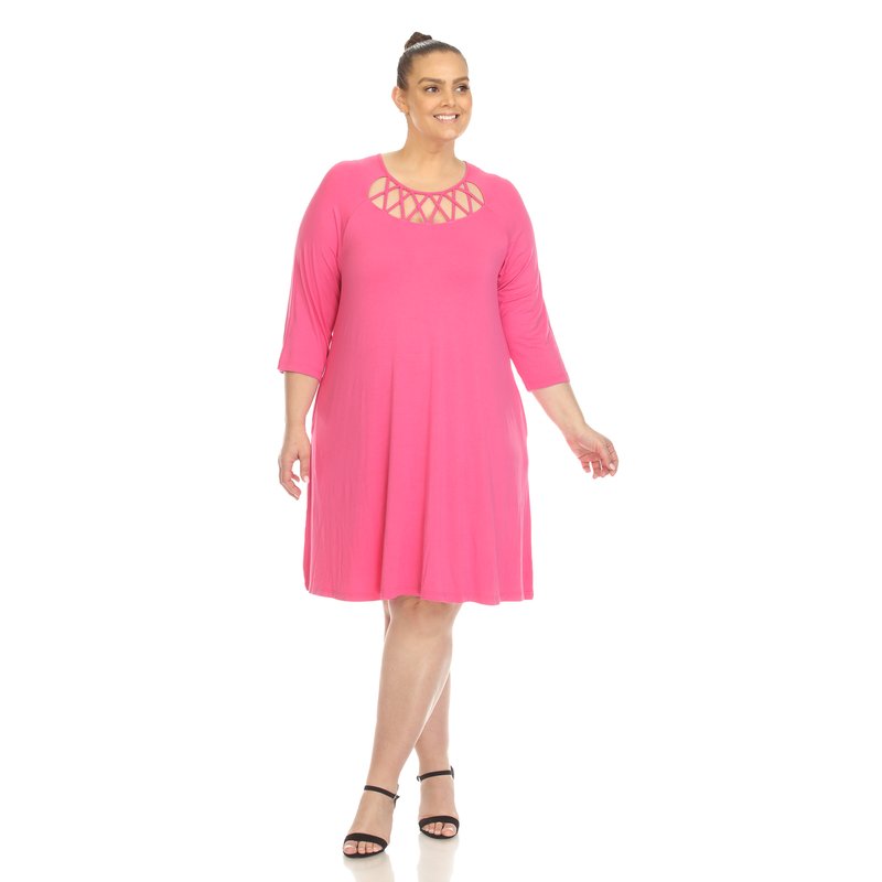 Shop White Mark Women's Plus Size Criss Cross Neckline Swing Midi Dress In Pink