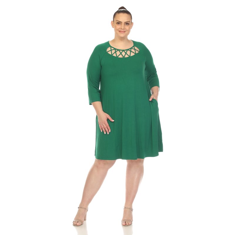Shop White Mark Women's Plus Size Criss Cross Neckline Swing Midi Dress In Green