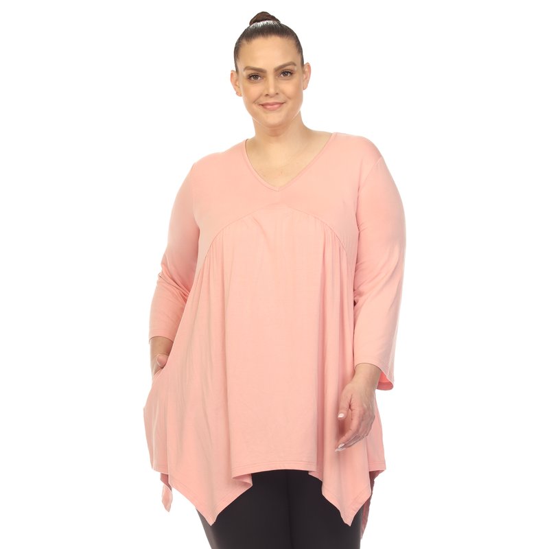 Shop White Mark Women's Plus Size Empire Waist V-neck Tunic Top In Pink