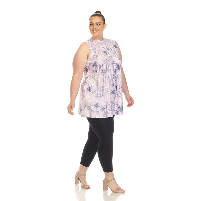 White Mark Women's Plus Size Floral Sleeveless Tunic Top In Purple