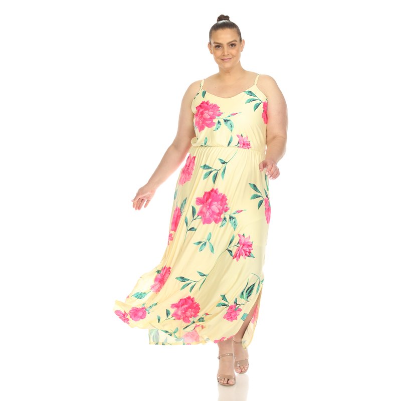 White Mark Plus Size Floral Strap Maxi Dress In Yellow