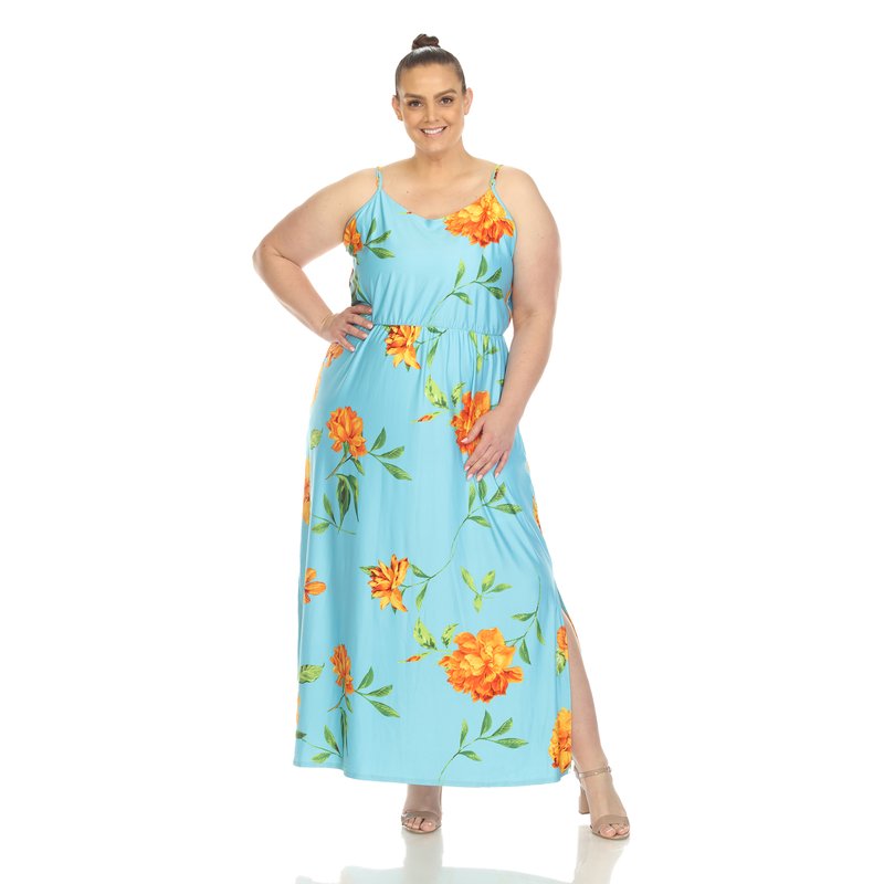 Shop White Mark Women's Plus Size Floral Strap Maxi Dress In Blue
