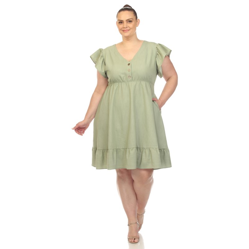 Shop White Mark Women's Plus Size Ruffle Sleeve Ruffle Sleeve Knee-length Dress In Green