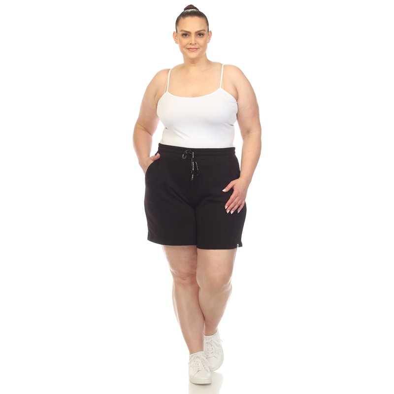 White Mark Women's Plus Size Super Soft Drawstring Waistband Sweat Short In Black