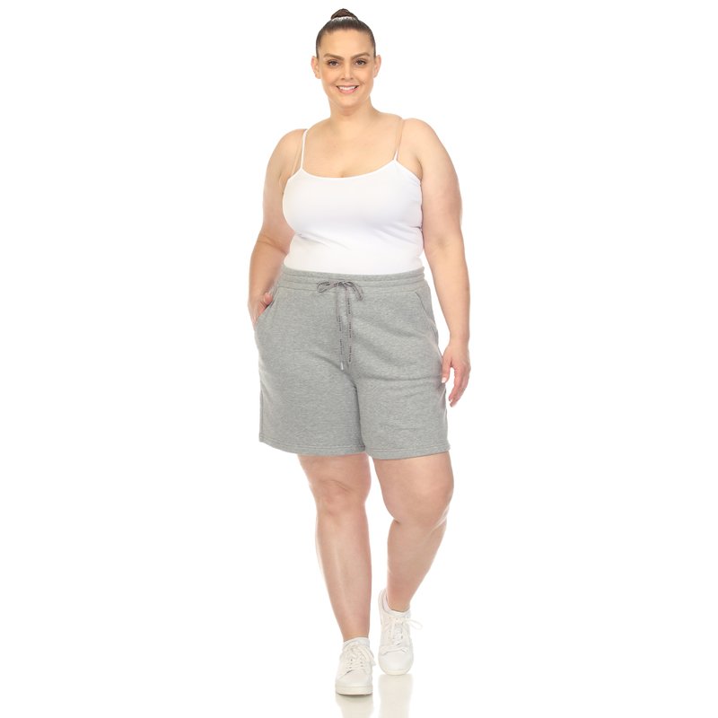 White Mark Women's Plus Size Super Soft Drawstring Waistband Sweat Short In Grey