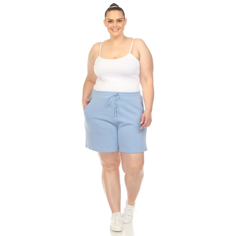 White Mark Women's Plus Size Super Soft Drawstring Waistband Sweat Short In Blue