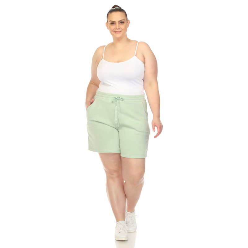 White Mark Women's Plus Size Super Soft Drawstring Waistband Sweat Short In Green
