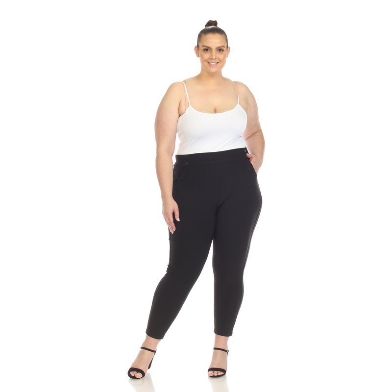 White Mark Women's Plus Size Super Soft Elastic Waistband Scuba Pants In Black