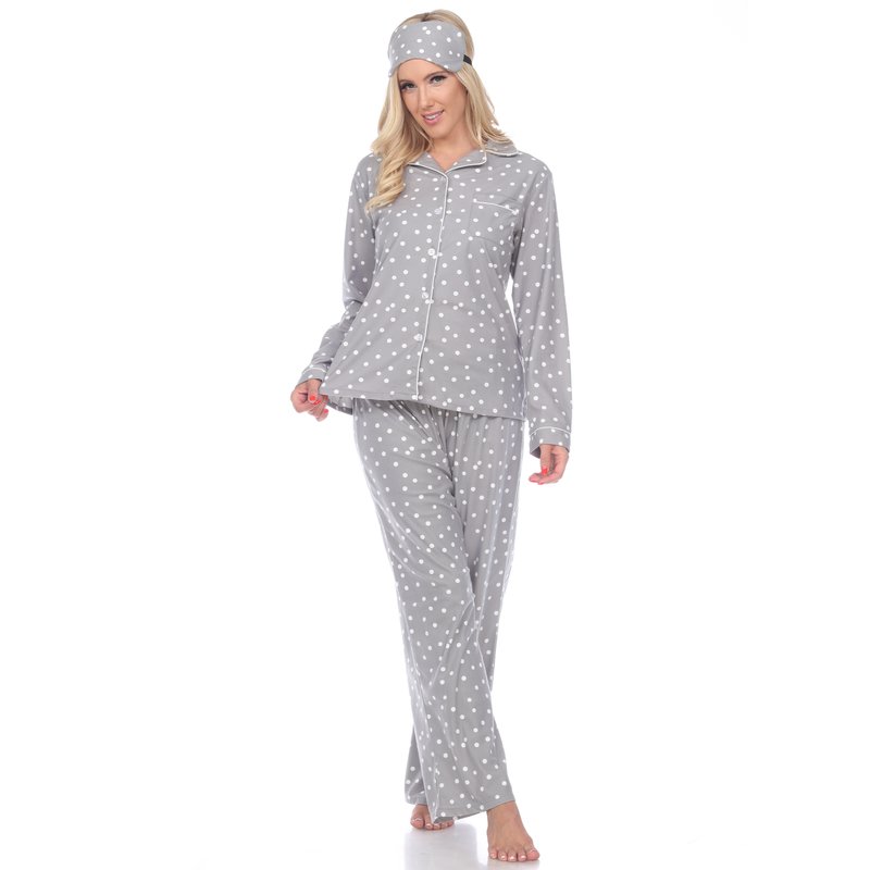 White Mark Women's Polka Dots Three Piece Pajama Set In Grey