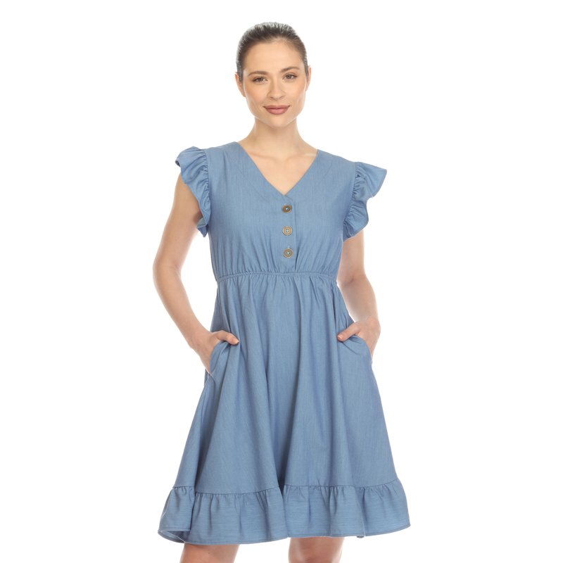 Shop White Mark Women's Ruffle Sleeve Knee-length Dress In Blue