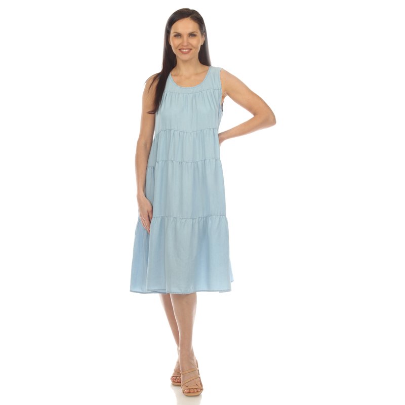 Shop White Mark Women's Sleeveless Tiered Chambray Midi Dress In Blue