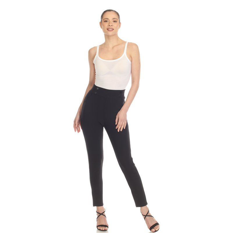White Mark Women's Super Soft Elastic Waistband Scuba Pants In Black