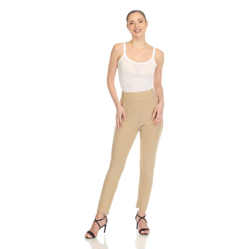 White Mark Women's Super Soft Elastic Waistband Scuba Pants In Brown