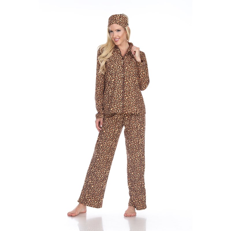 White Mark Women's Three Piece Pajama Set In Brown
