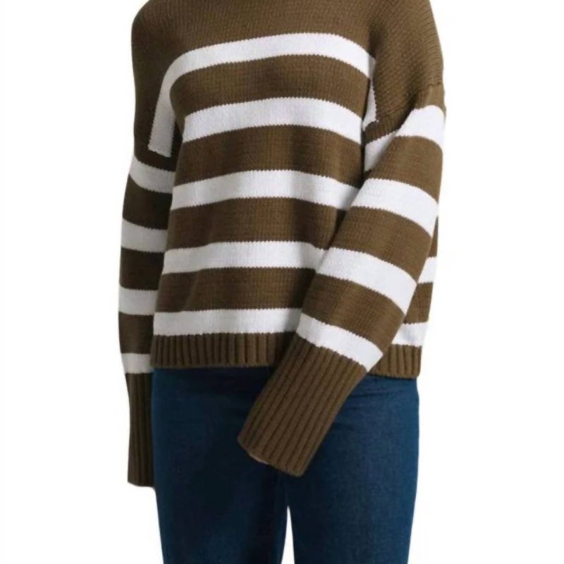 Shop White + Warren Core Spun Cotton Striped Crewneck Sweater In Green