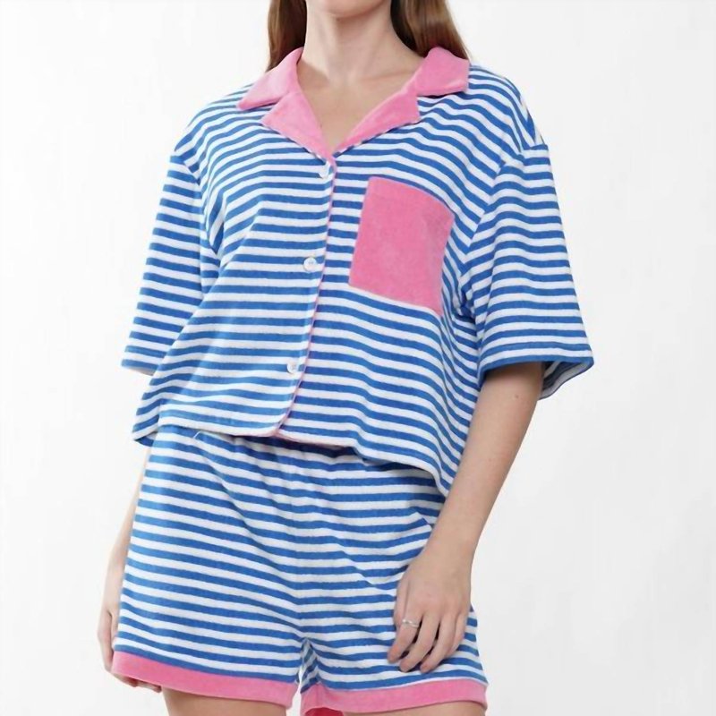 Shop Why Dress Terry Cloth Striped Top In Blue