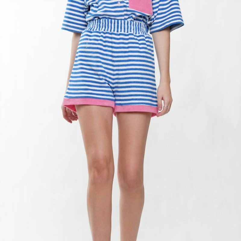 Shop Why Dress Women's Terry Cloth Striped Shorts In Blue
