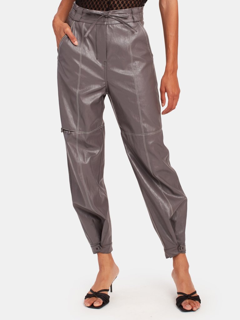 Eco Stitch Faux Leather Trouser - Light Grey
