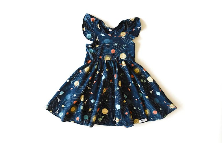 Ruffle Twirly Dress In Planets - Planets