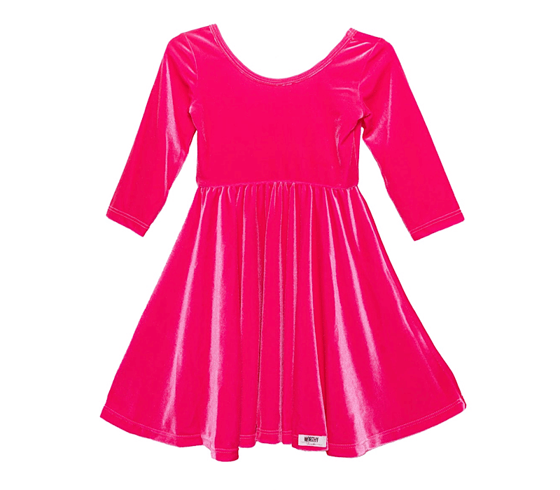 Worthy Threads Twirly Dress In Hot Pink Stretch Velvet