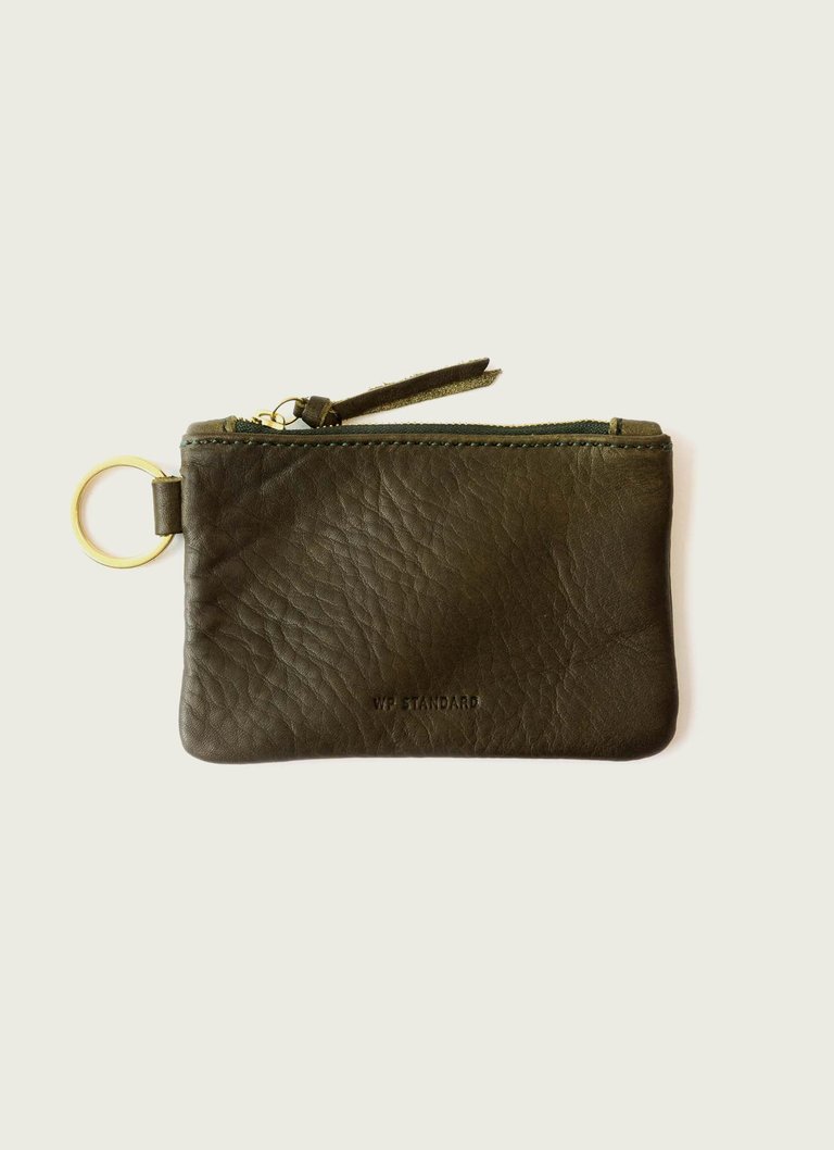 Leather Zip Key Pouch - Olive