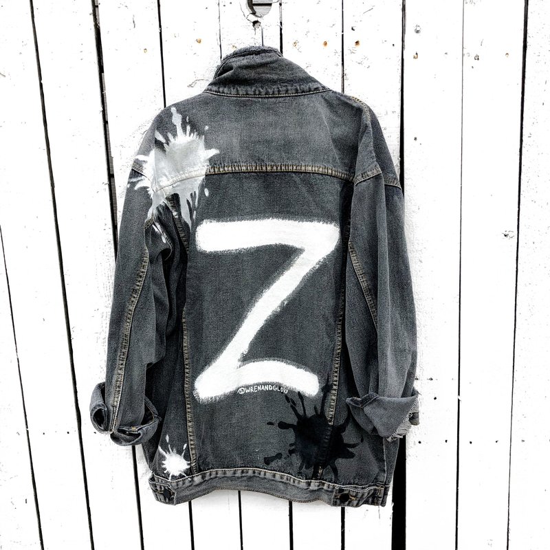 Wren + Glory 'enjoy The Ride' (with Your Initial) Denim Jacket In Black