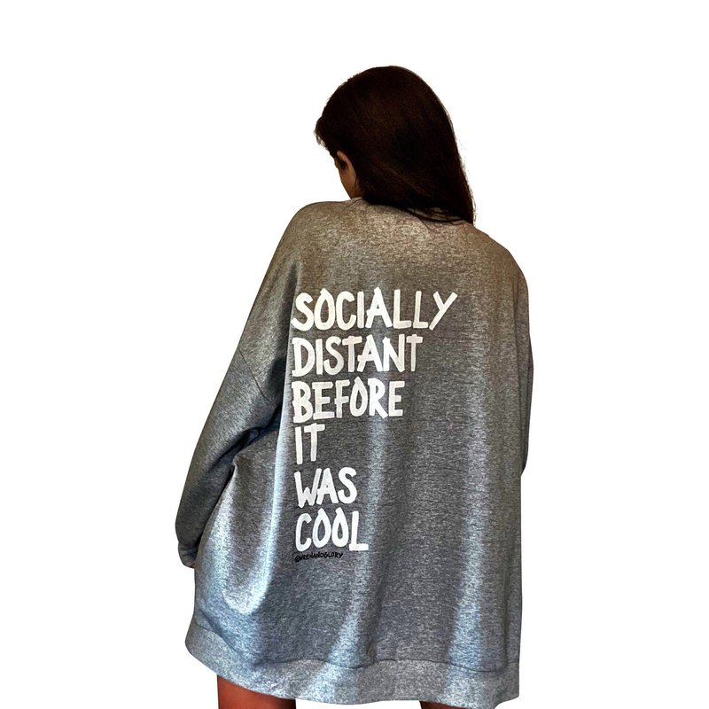 Wren + Glory 'socially Distant' Painted Sweater In Grey