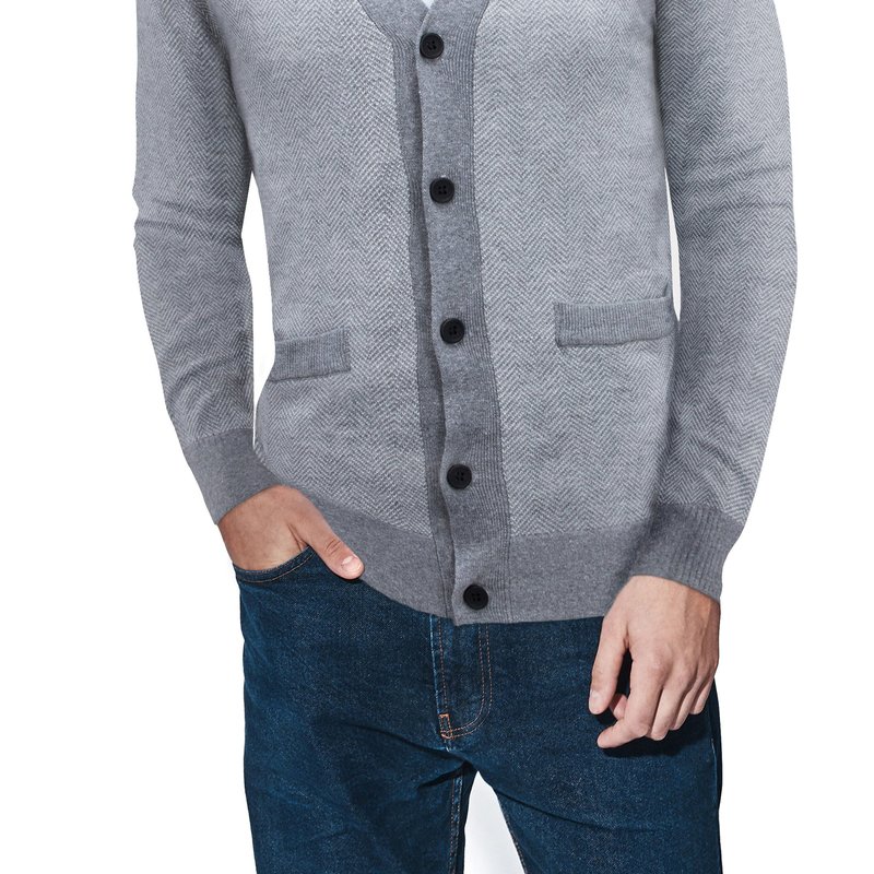 Shop X-ray Casual Herringbone Cardigan Sweater In Grey