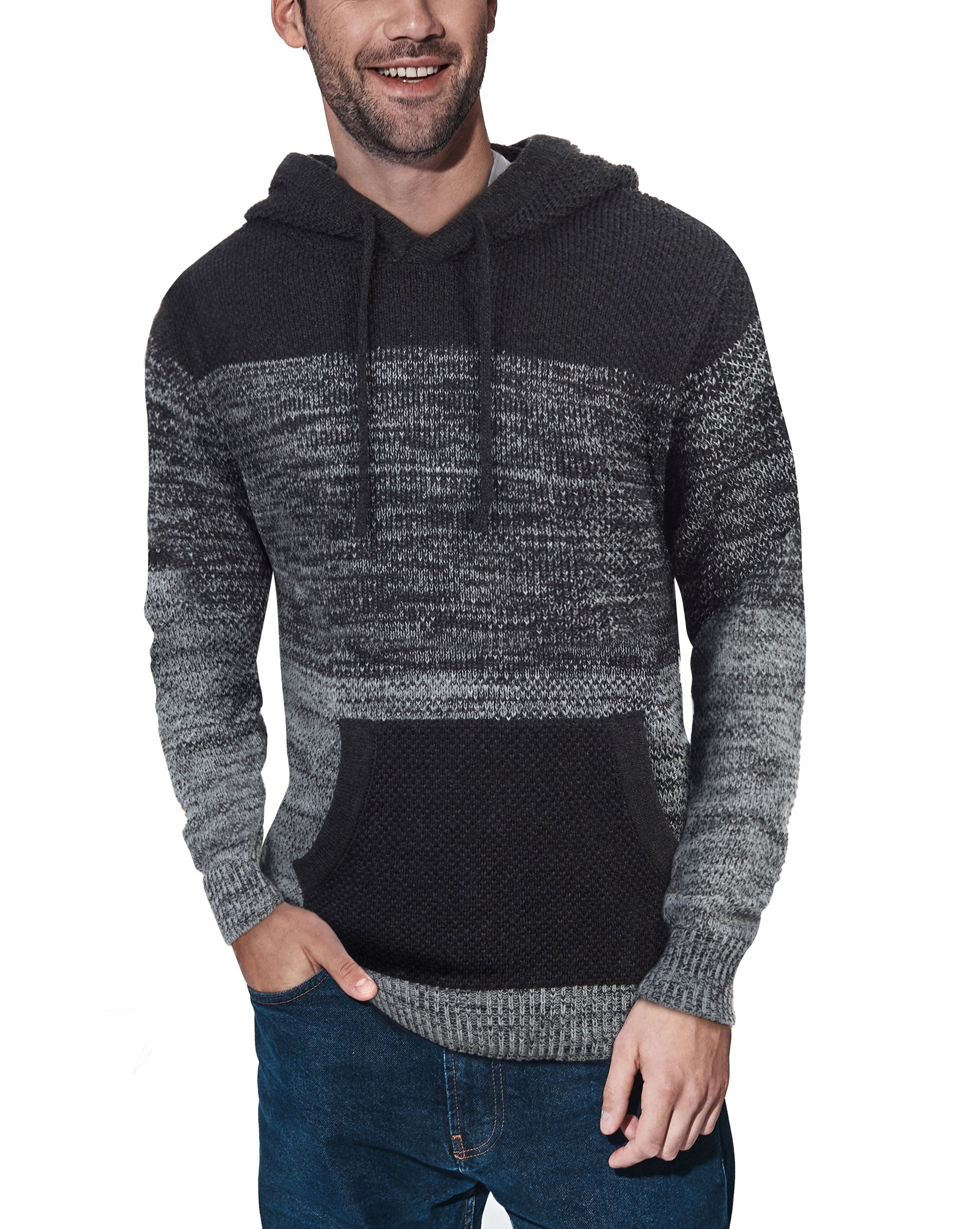 X-RAY X RAY COLORBLOCK KNITTED PULLOVER HOODED SWEATER