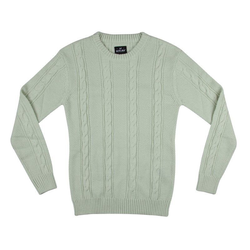X-ray X Ray Crewneck Cable Knitted Pullover Sweater In Meadow Mist